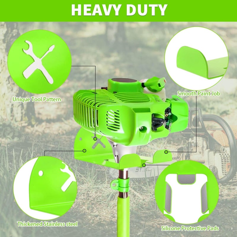 iulrtba Upgraded Trimmer Rack Wall Mount - 8" Heavy Duty Weed Eater Hanger for Garage Wall Bracket, Garden Power Tool Holder Organizer Hooks for Grass Trimmer, Hedge Trimmer, Leaf Blower and Chainsaw, Green - Image 5